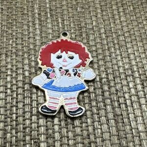 Vintage Raggedy Ann Enamel Metal Charm Pendant or Bracelet Drop